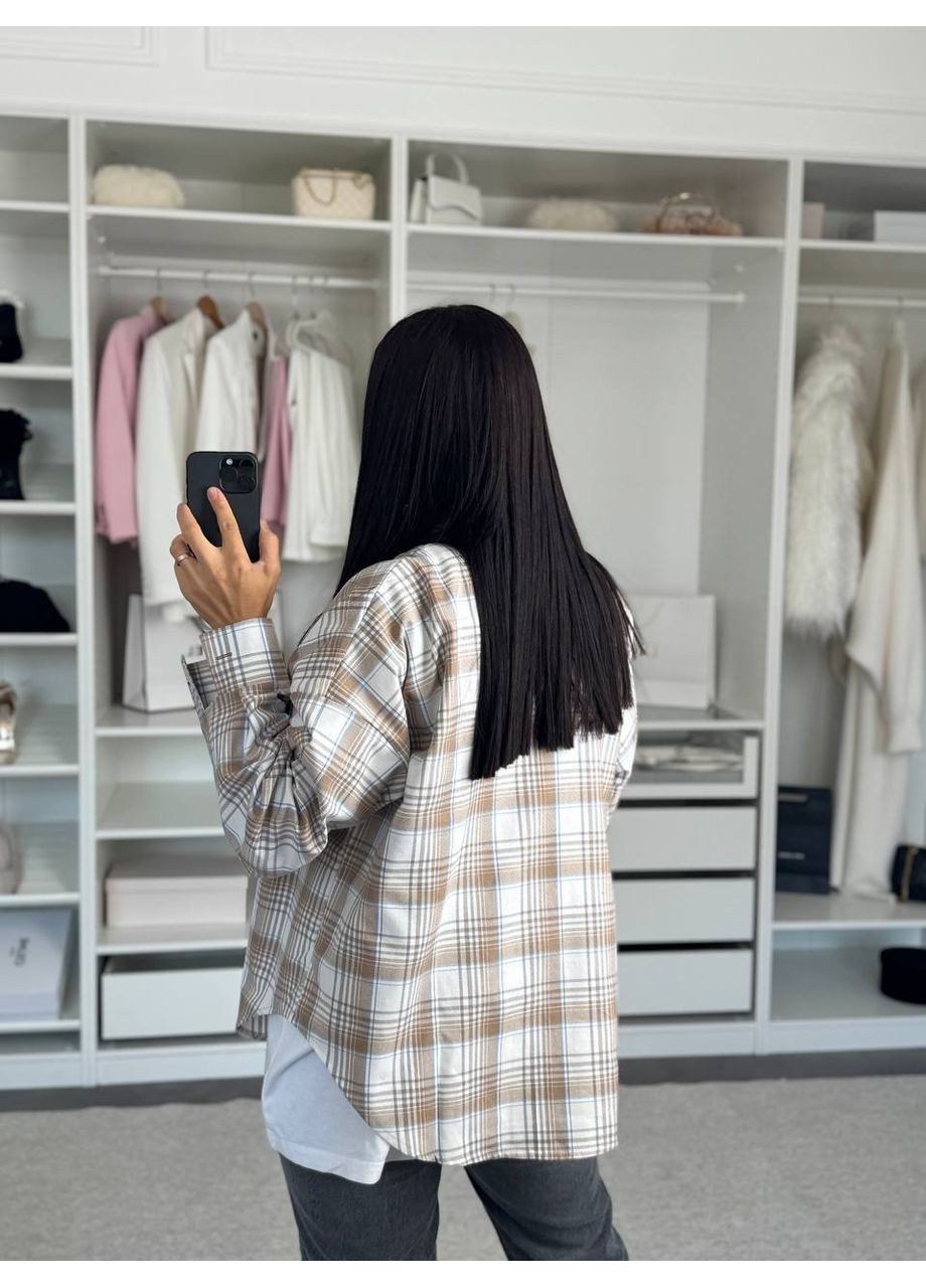 Бежевая рубашка в клетку Україна с длинным рукавом