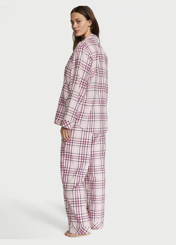 Рожева всесезон піжама жіноча flannel long pajama set фланелева рожевий у клітинку сорочка + брюки Victoria's Secret