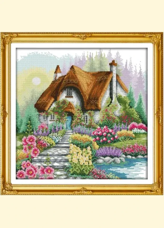 Набір для вишивання за нанесеною на канву схемою "Flower home". AIDA 14CT printed, 43*43 см Joy Sunday (313614504)