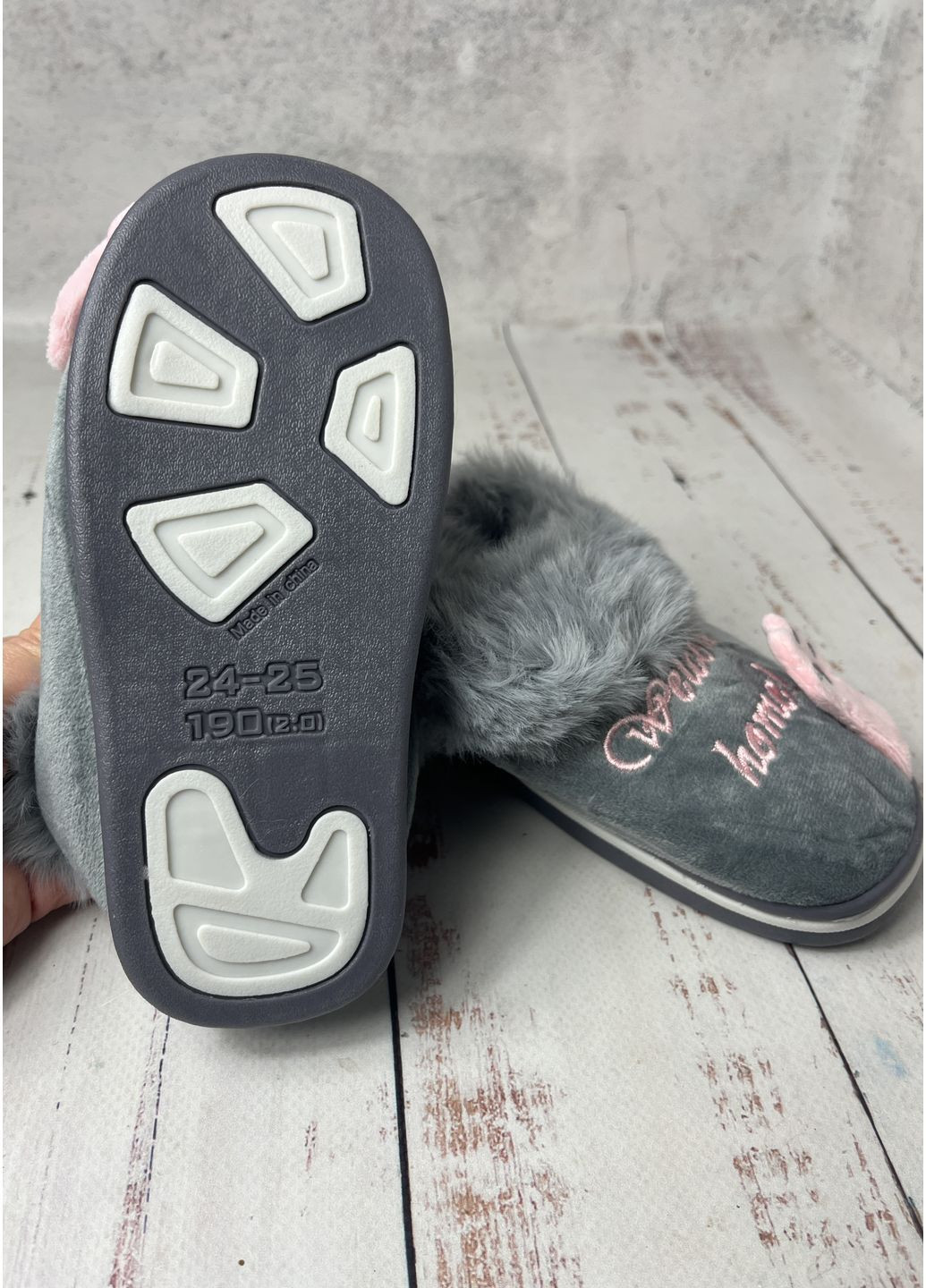 Серые тапочки домашние для девочки серо-розовый (1216-2) Lion