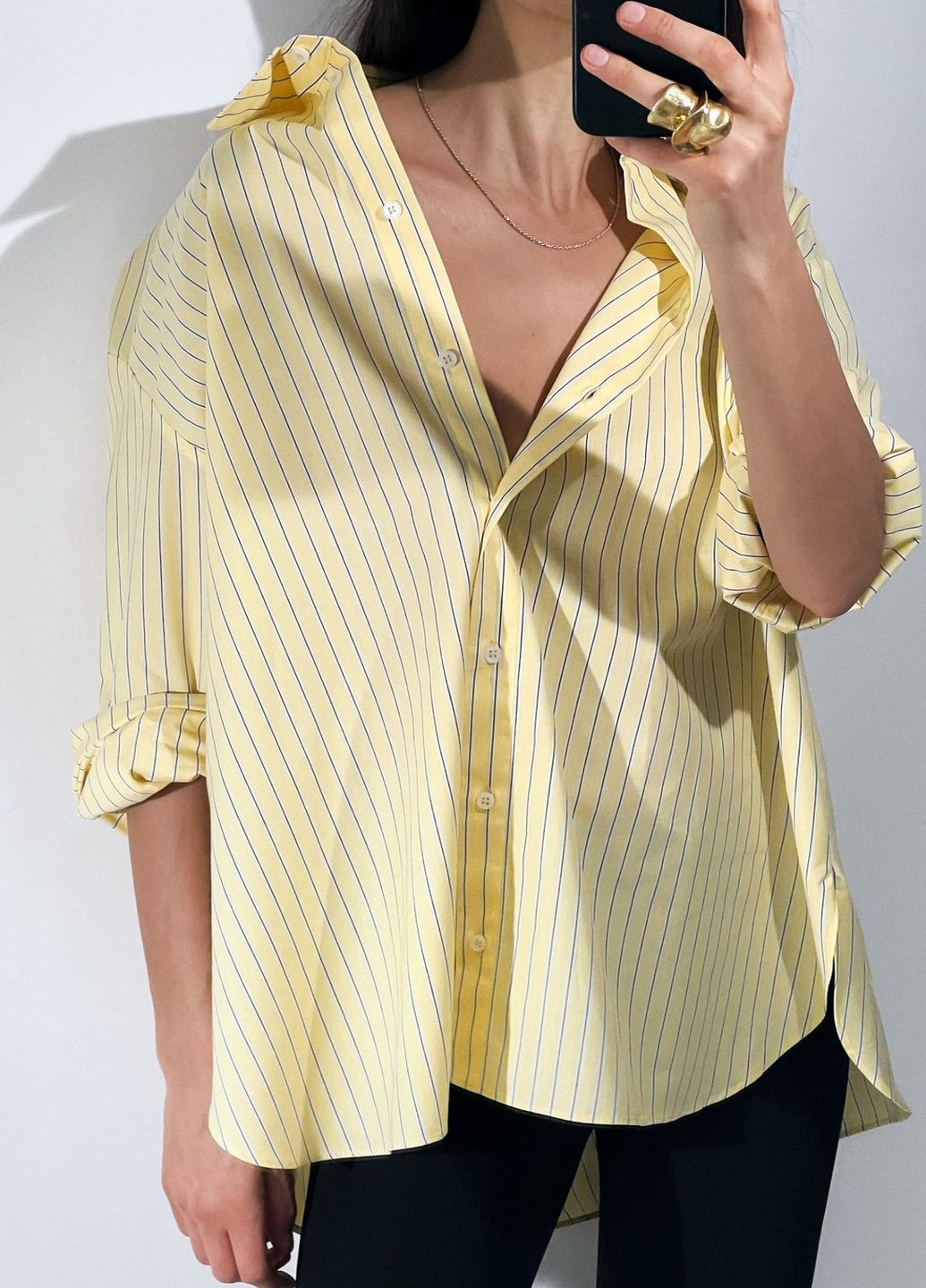 Желтая повседневный рубашка в полоску Zara