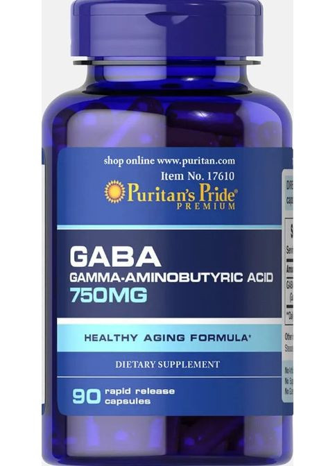 ГАМК (гамма-аминомасляная кислота) GABA 750 мг 90 капс Puritans Pride (357342808)