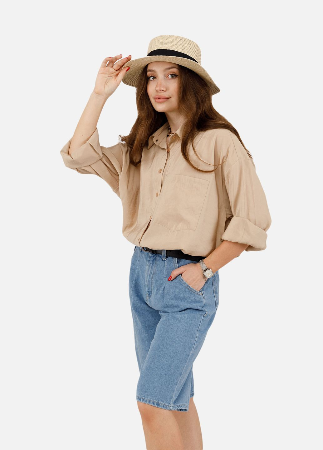 Жіноча сорочка з довгим рукавом колір бежевий ЦБ-00250968 Mergazzer (297136126)