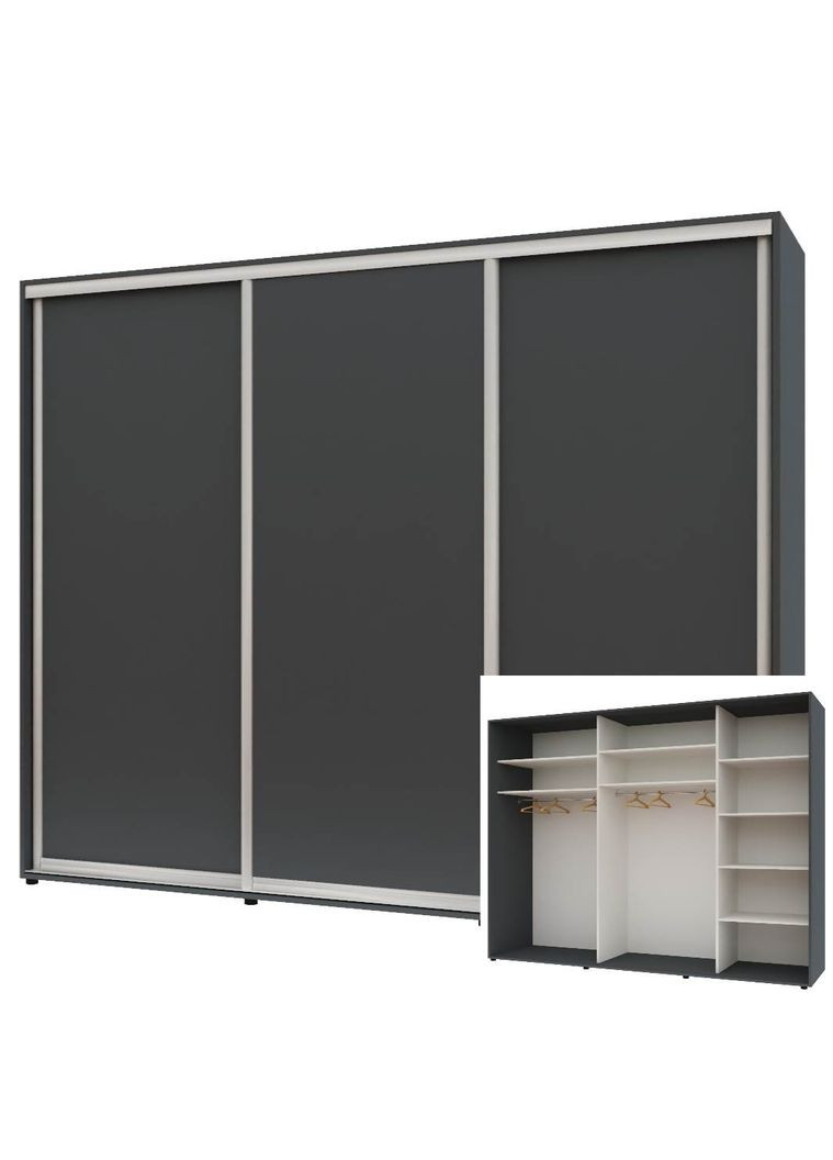 Шафа-купе тридверна 260*60*240 см Графіт 3 двері ДСП Стандарт Комфорт Меблі (360473397)