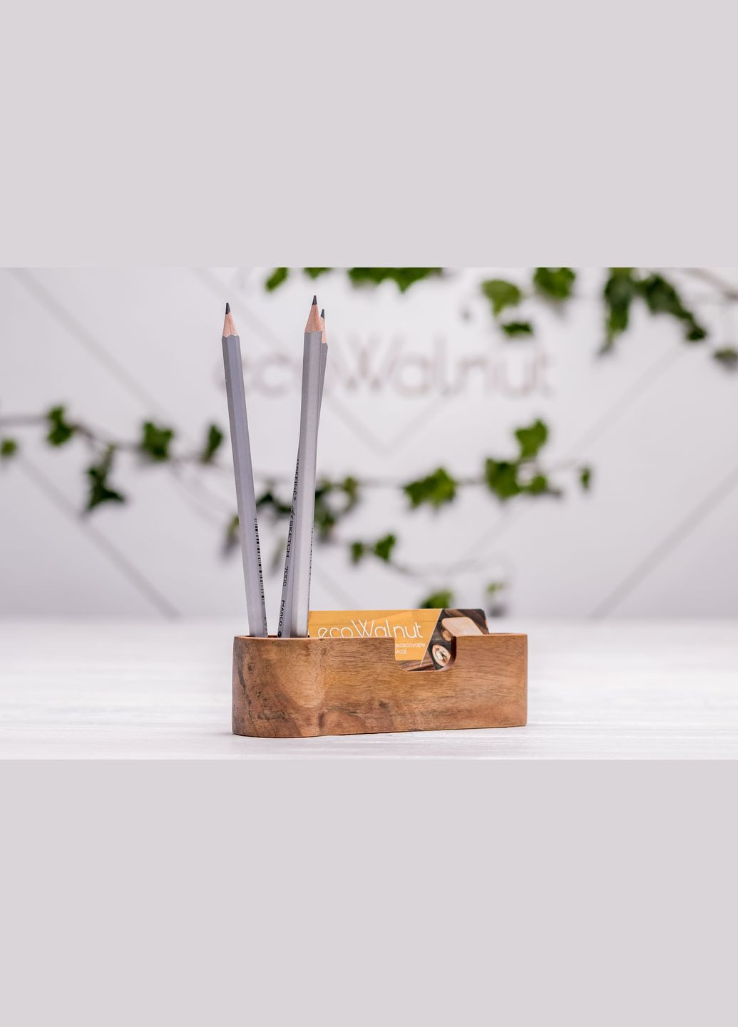 Подставка для визиток и ручек из дерева «iCard» Визитница и подставка для ручек с Вашим логотипом EcoWalnut (293850353)