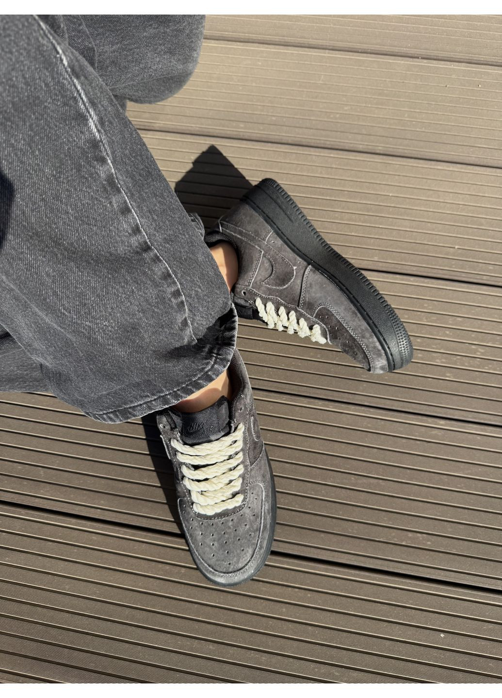 КРОССОВКИ ЖЕНСКИЕ NIKE AIR FORCE GREY НАЙК АИР ФОРС 1 ПРЕМИУМ No Brand серые демисезоны (367175112)