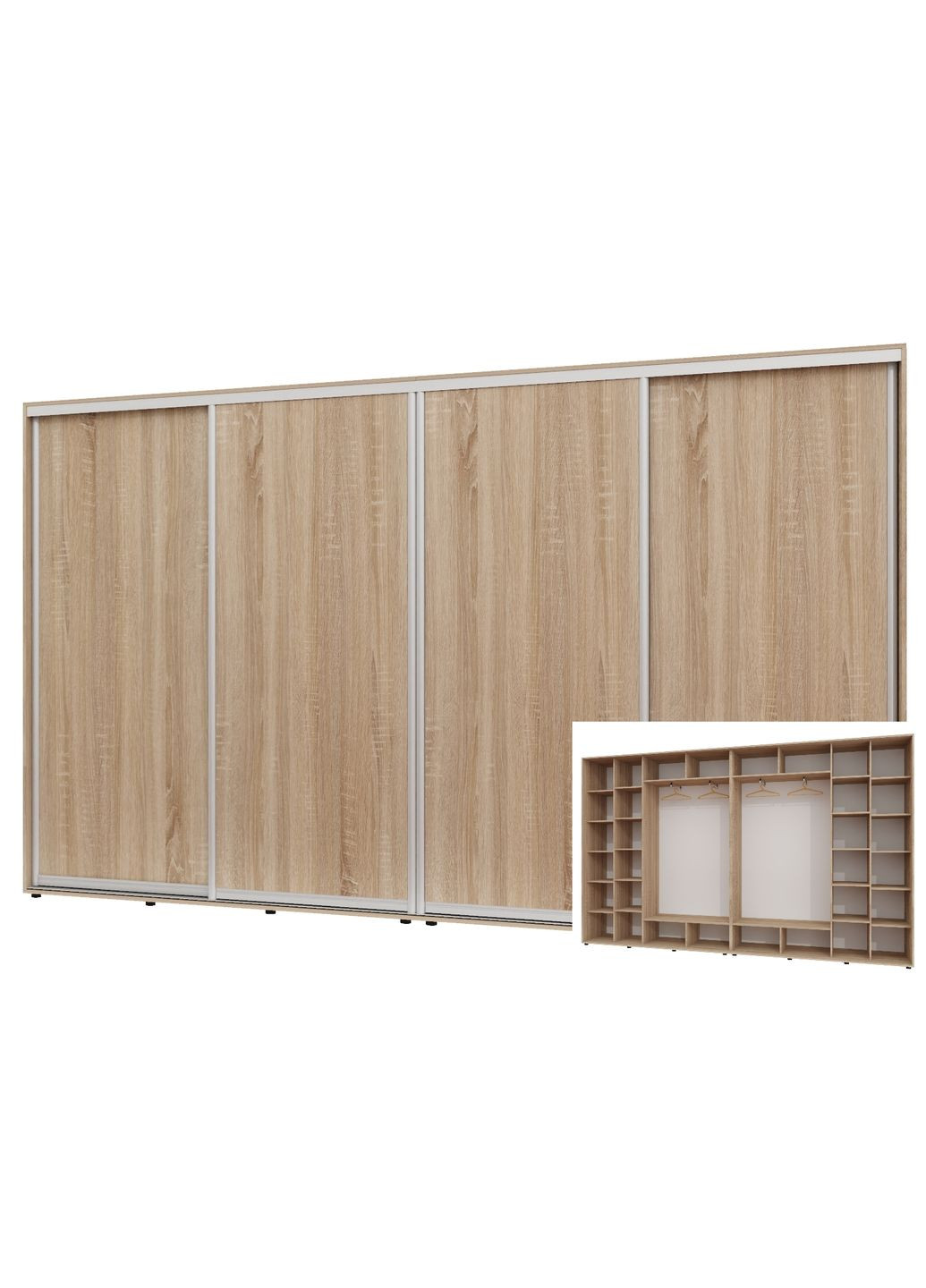 Шкаф-купе четырехдверный 370*45*220 см Дуб Сонома 4 двери ДСП ШК-02 Алекса (360474921)