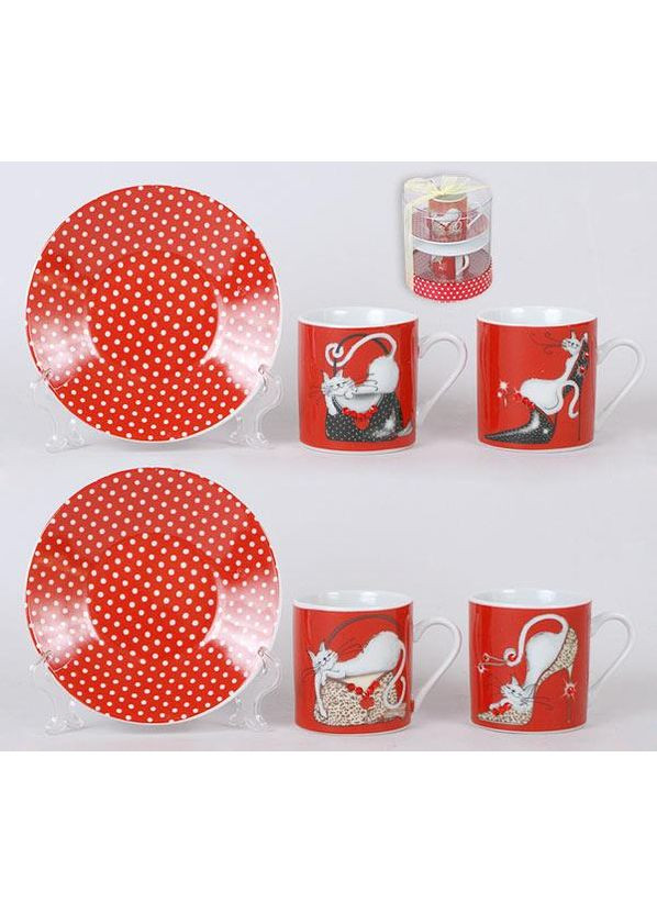 Набор для эспрессо Модная кошка Crystal 2 чашки 80мл с блюдцами для кофе и чая фарфоровый набор Bona (368988344)