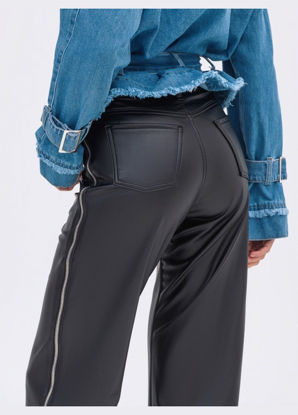 кожаные брюки чёрного цвета с молниями сбоку Dressa (278762363)