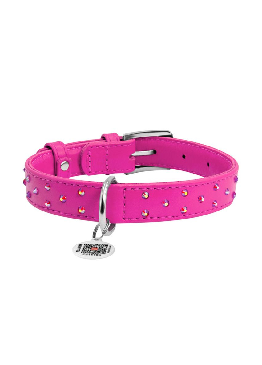 Нашийник для собак шкіряний Glamour з QRпаспортом Ш 25 мм, Д 38-49 см, рожевий (32797) WAUDOG (279563943)