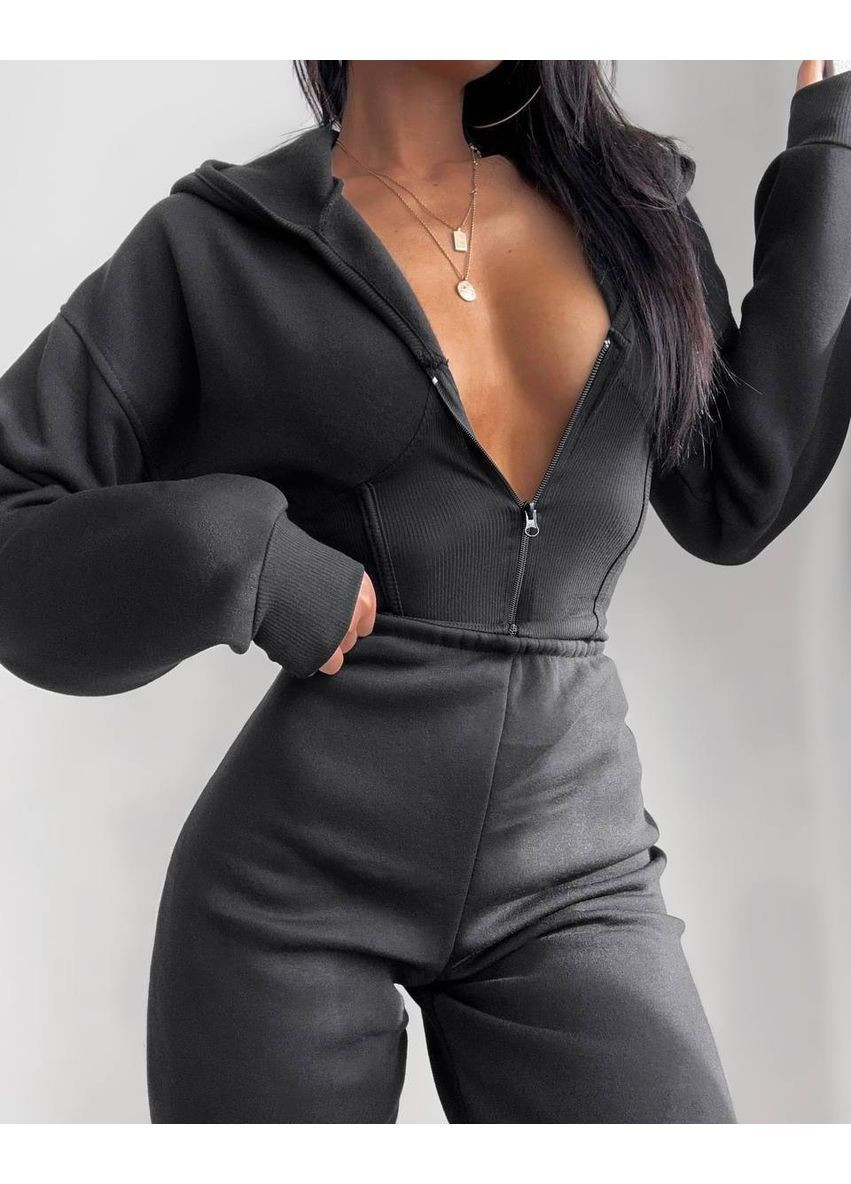 Теплый женский комбинезон с капюшоном. No Brand комбинезон-брюки чёрный кэжуал трехнитка с начесом