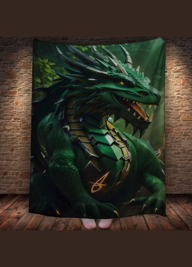 Плед с 3D принтом Реальные большие драконы Зеленый дракон в доспехах Перша Креативна мануфактура PERFECTUS Плед (301868580)
