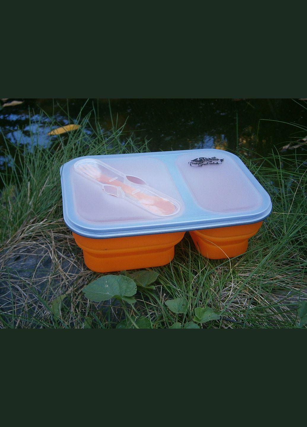 Контейнер для еды силиконовый на 2 отсека TRC090-orange (900ml) со ловилкой Tramp (302391685)