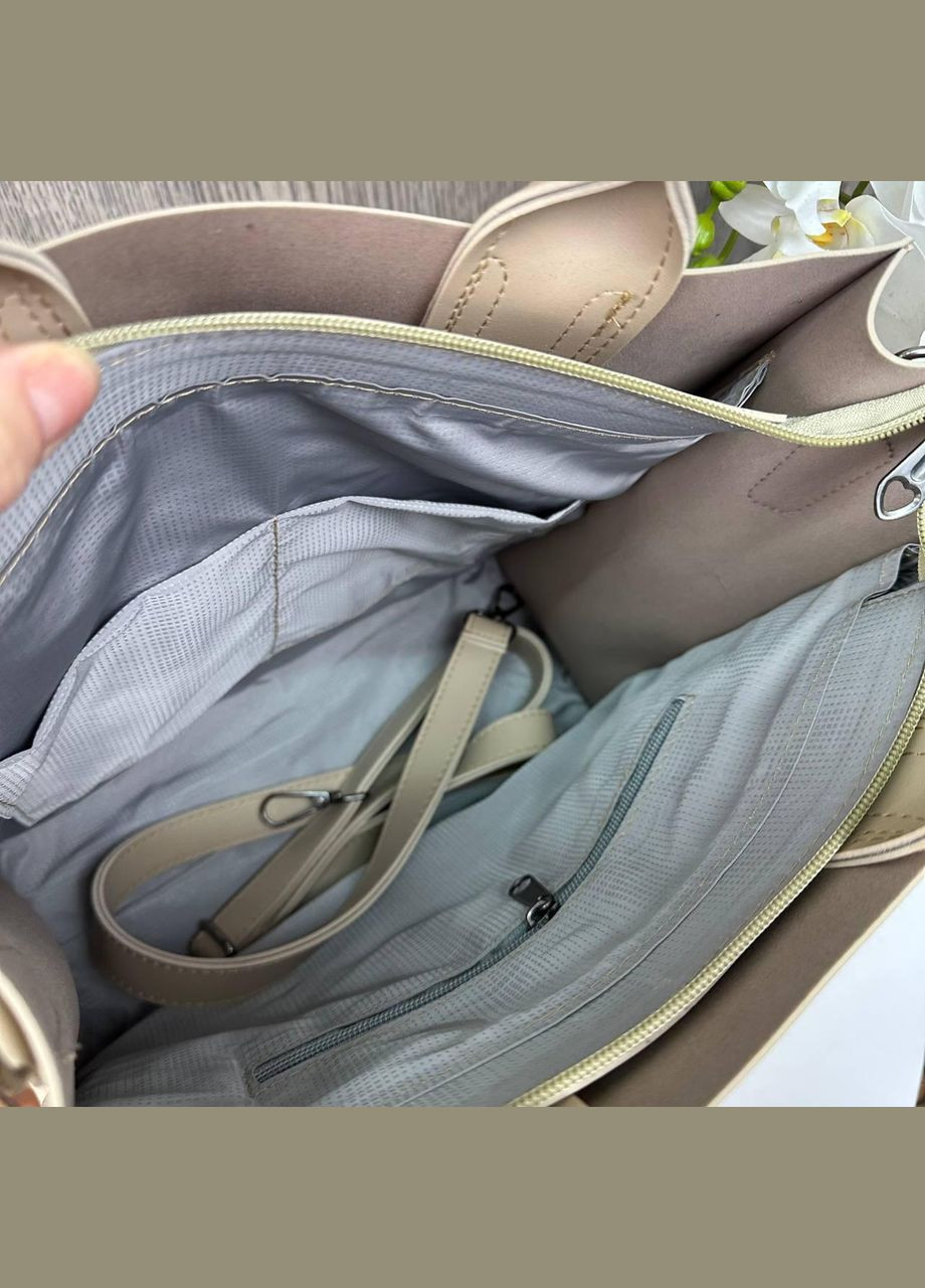 Большая женская сумка на плечо из экокожи с геометрическим узором бежевый (sku_1203Ж) No Brand (330575831)