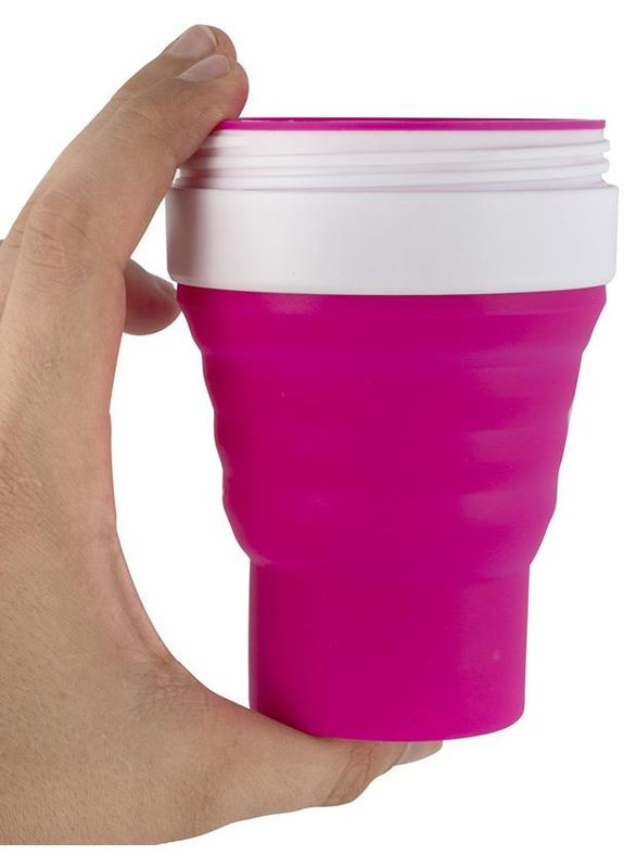 Спортивна складна пляшка для води 350мл, силікон, рожевий Kamille (372172104)