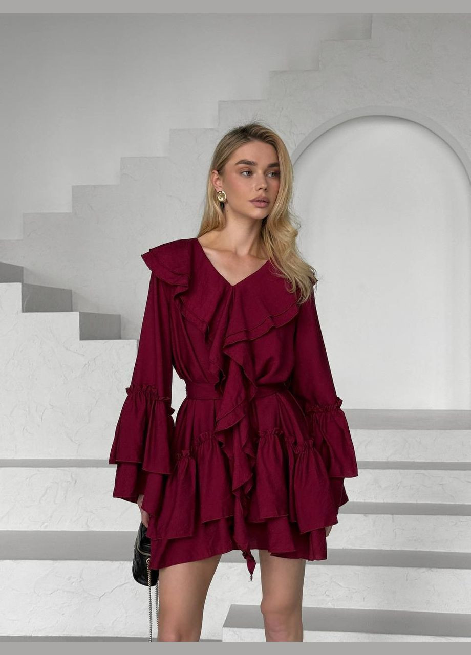 Бордова повсякденний, вечірня сукня кльош Garna однотонна