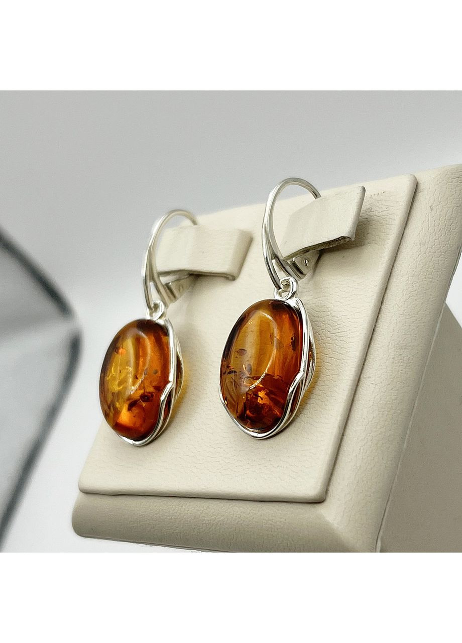 Сережки срібні з бурштином 5,3 г No Brand (369737726)