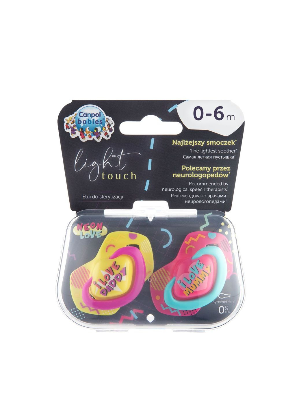 Силиконовая симметричная пустышка Neon Love, 0-6 мес., 2 шт., розовый () Canpol Babies 22/652_pin (328400860)
