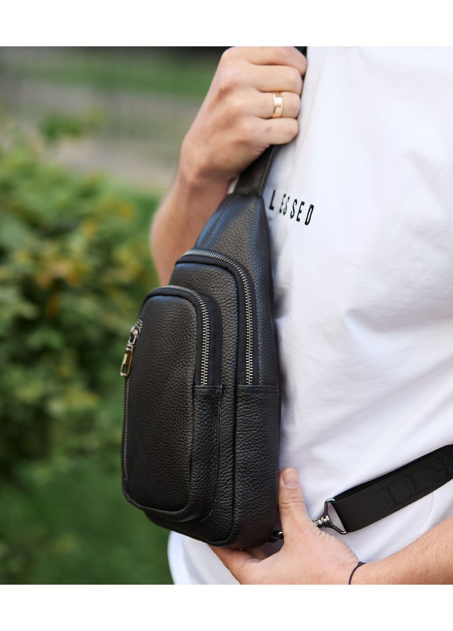 Сумка-слінг чоловіча чорна через плече з натуральної шкіри 32545 Tiding Bag (354832936)