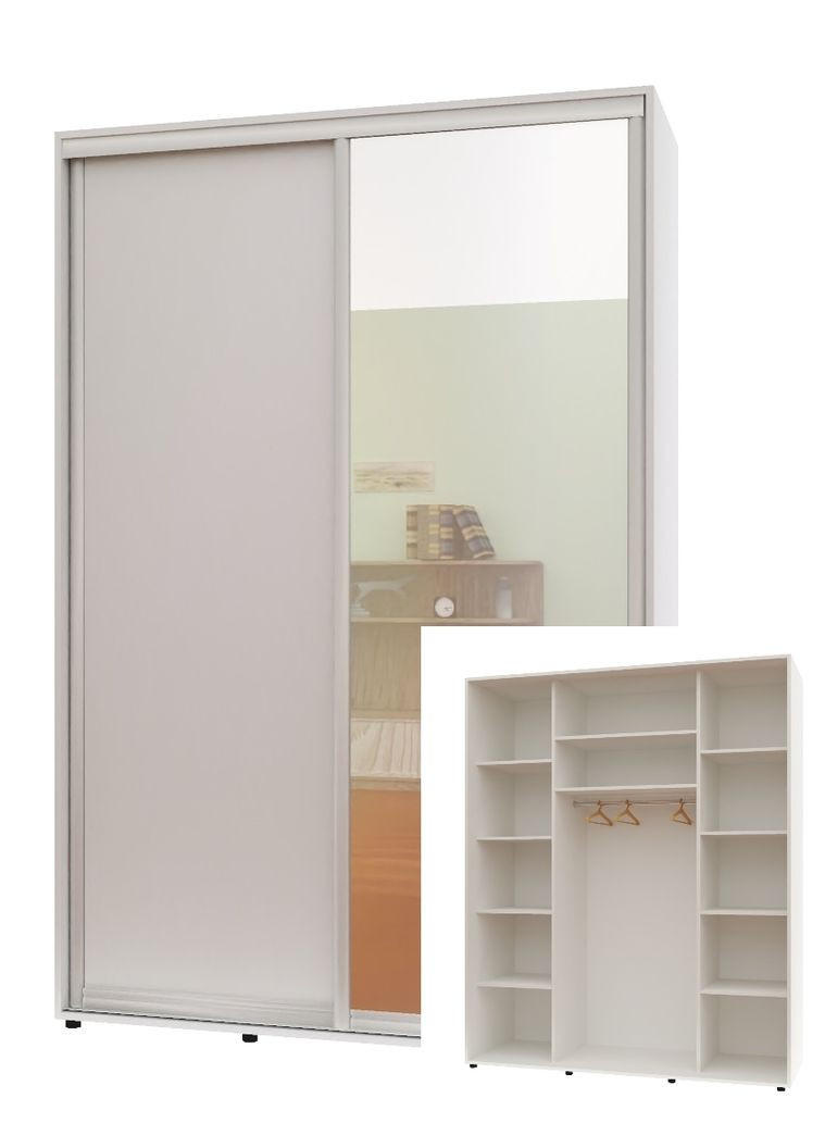Шкаф-купе двухдверный Комфорт Мебель 160*60*210 см Белый ДСП + Зеркало Макси Комфорт Меблі (360465210)