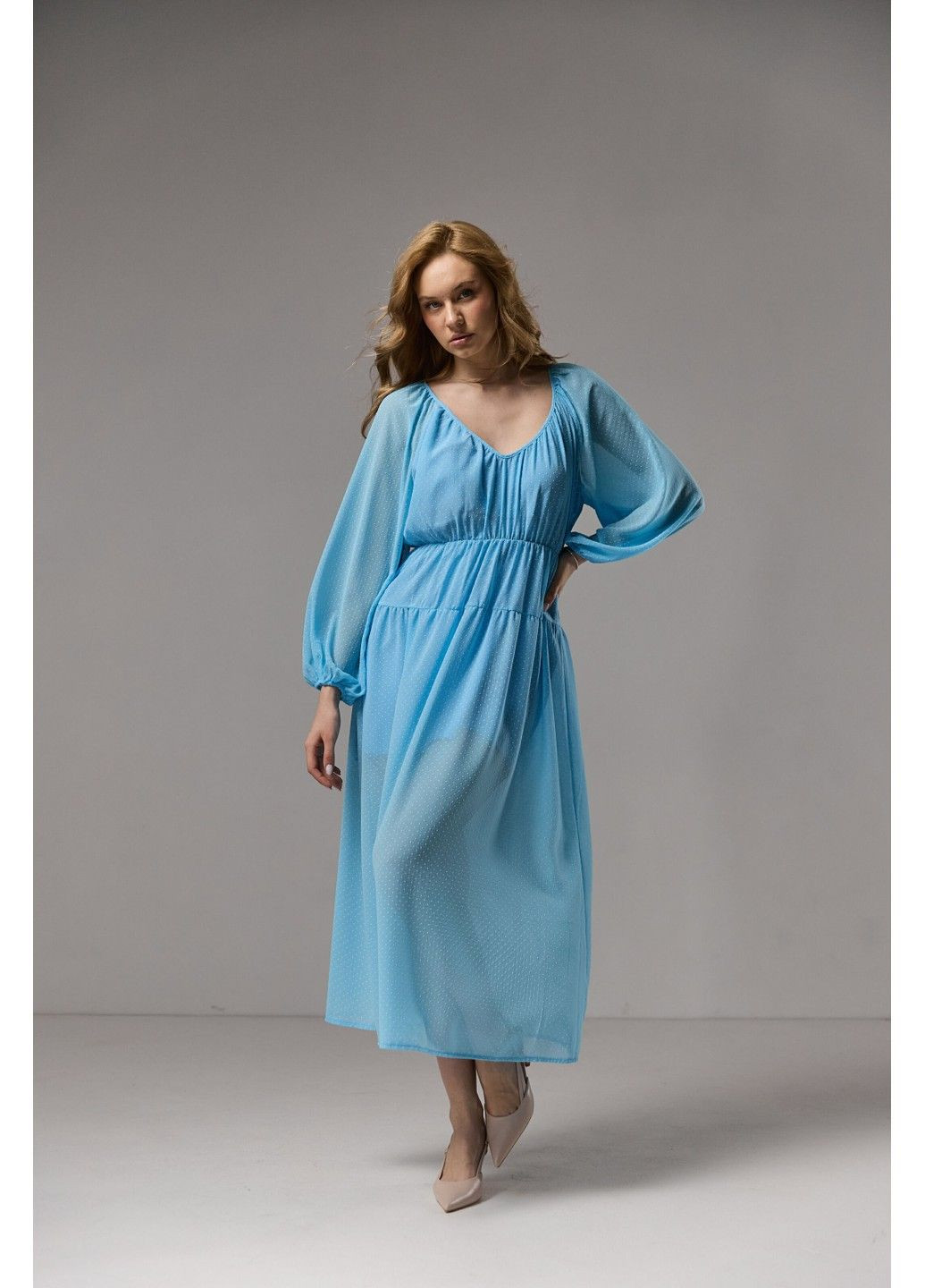 Голубое платье меди из нежного шифона голубое Bessa