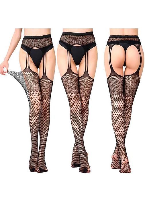 Колготки с имитацией чулок "Колготы-чулки" размер 2/3/4 (S/M/L) черного цвета. Колготки-чулки эластичные No Brand (370975177)