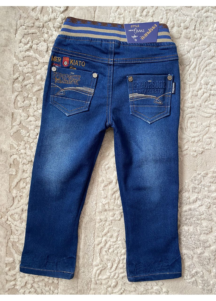 Синие демисезонные джинсы для мальчика на резинке 92-122 No Brand