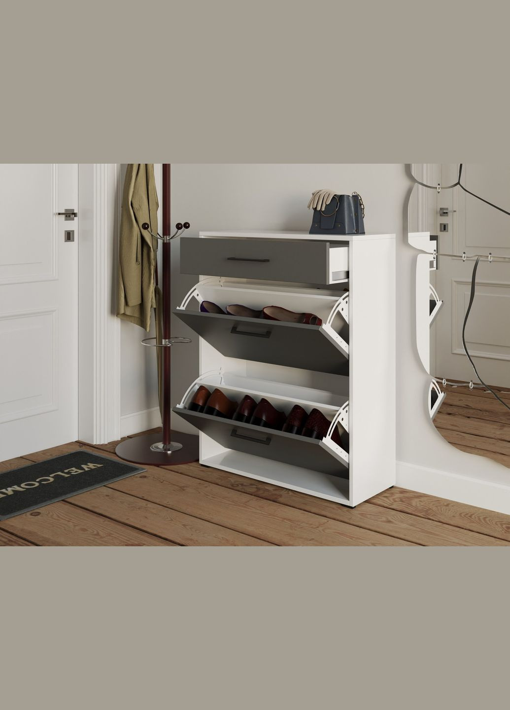 Тумба для взуття T-7 Ш700/В920/Г280 Білий матовий-Антрацит MORELI (313859703)