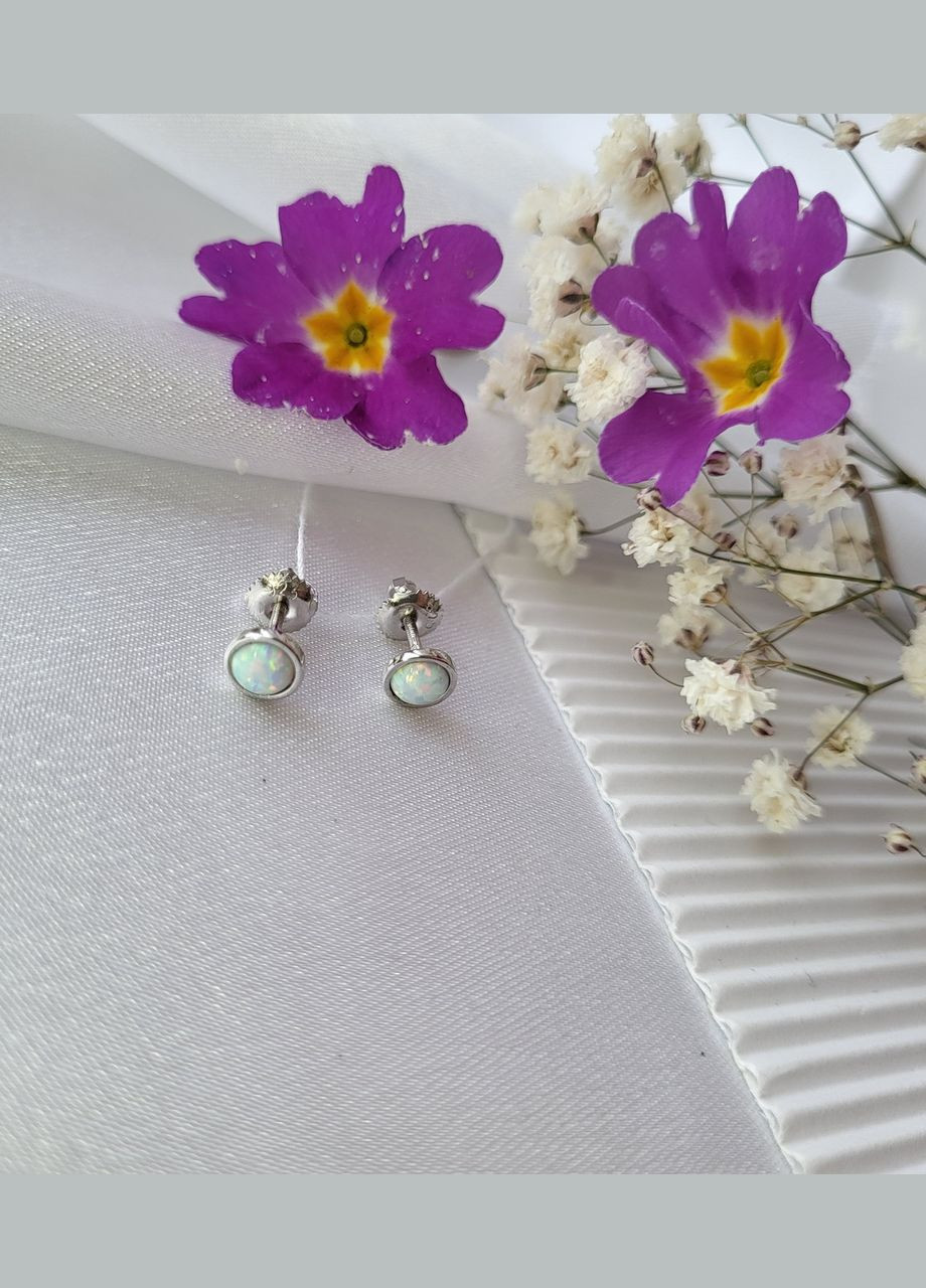 Серебряные Сережки гвоздики на закрутках с Белым опалом серебро 925 пробы Родированное с2опб/1550 1.20г No Brand (306743333)