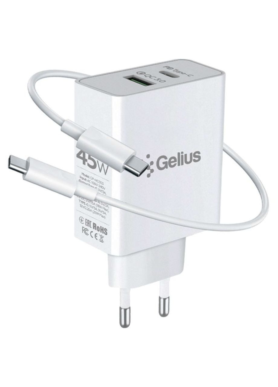 Сетевое зарядное устройство X-Duo PRO GP-HC053 с кабелем, 45 Вт, USB-C+USB-A/Адаптер с быстрой зарядкой Gelius (370254872)