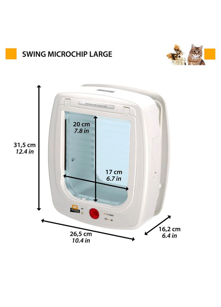 Дверцята для великих кішок та маленьких собак із системою зчитування мікрочіпів SWING MICROCHIP LARGE біла Ferplast (353687810)