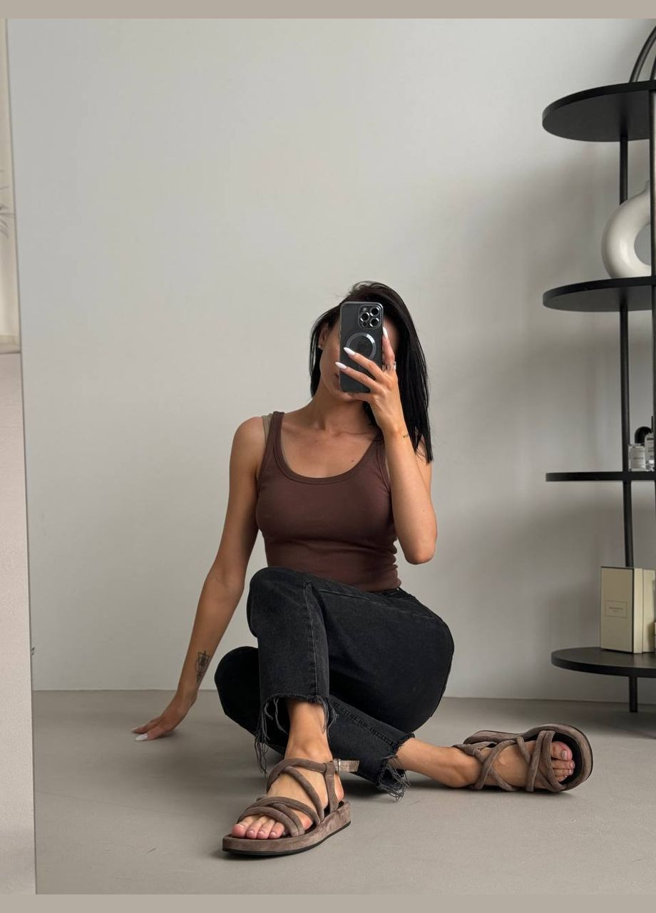 Коричневые босоножки из натуральной замши -eda- трубочка шоколад No Brand с ремешком