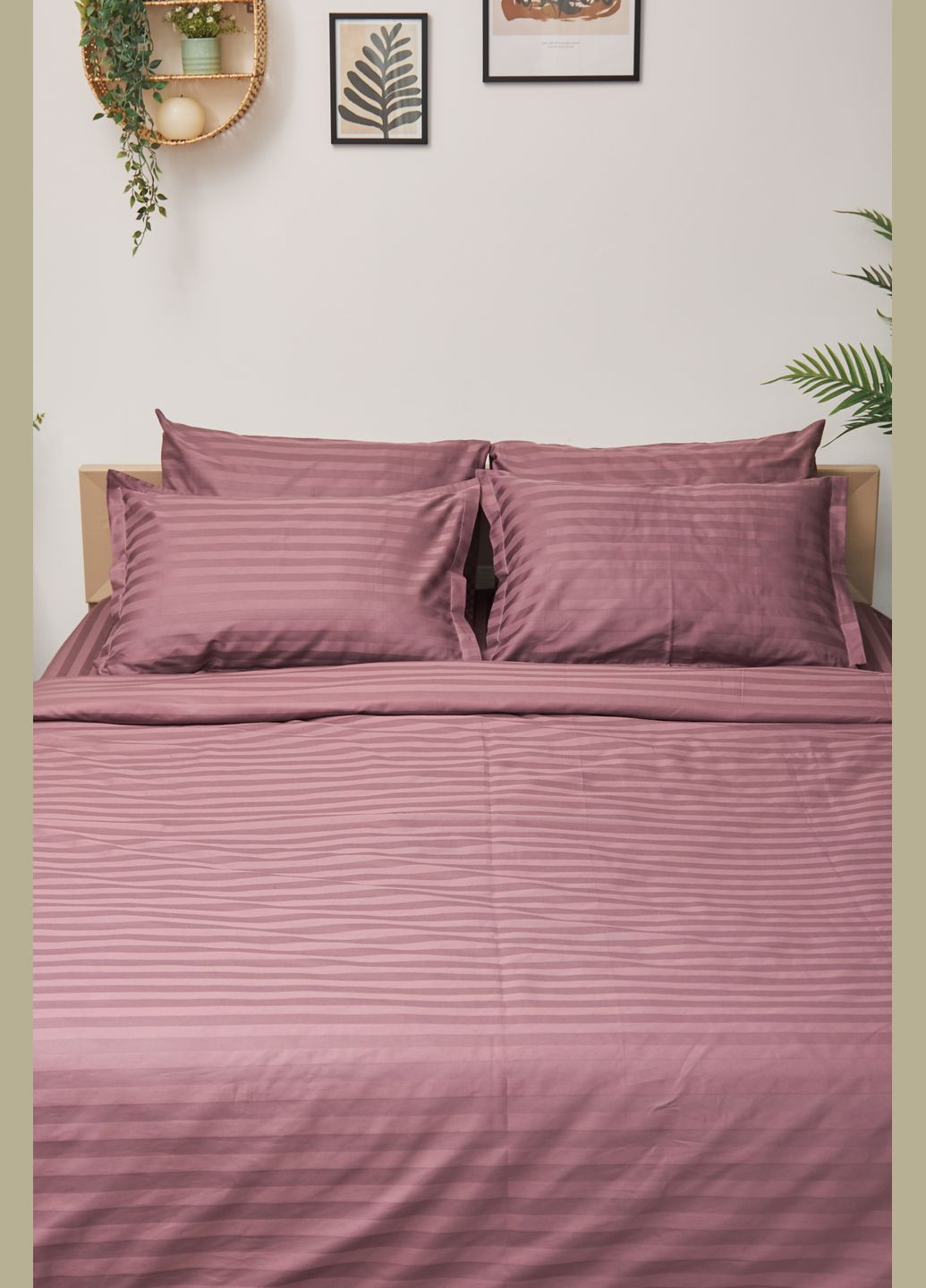 Комплект постельного белья полуторный евро 160х220 наволочки 2х40х60 Satin Stripe (MS-820000545) Moon&Star Garnet (284416560)