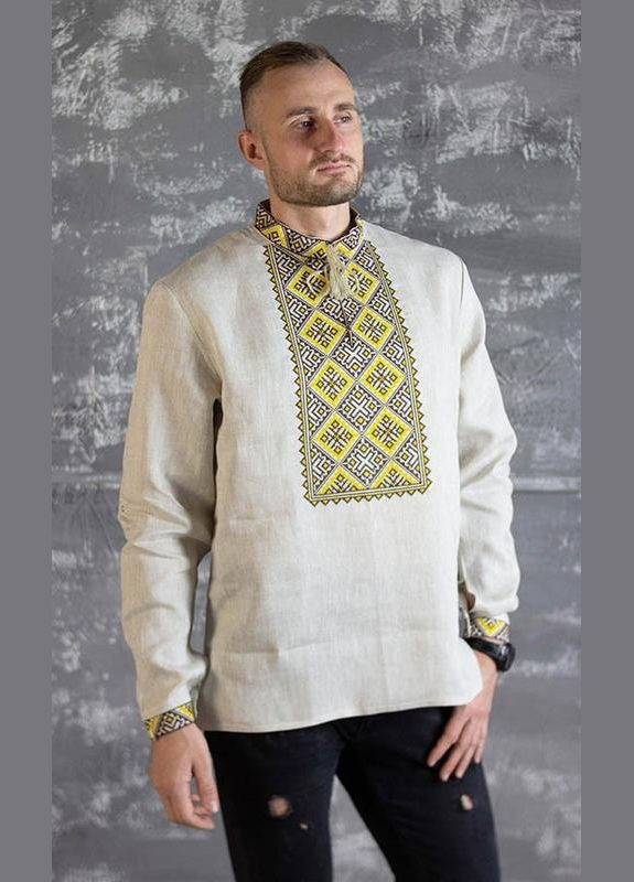 Бежева вишиванка чоловіча vishivano4ka 319-4+ пряма льон (324760352)
