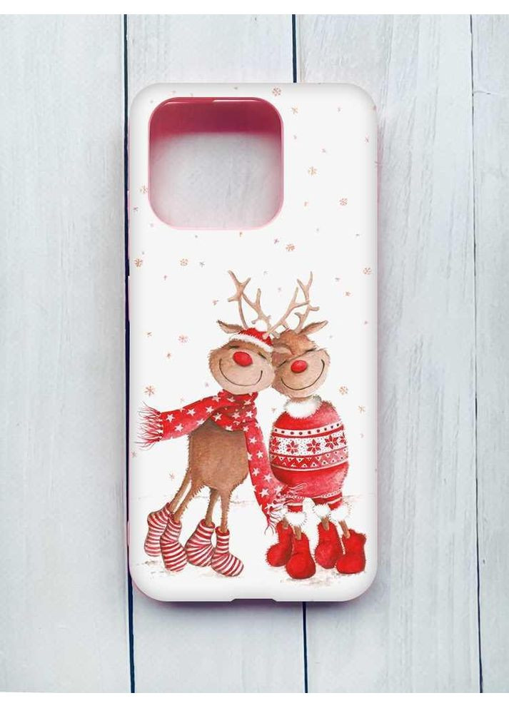 Матовый чехол с розовыми боками на Xiaomi Redmi Note 13 Pro 4G Весёлые олени (принт 150) Creative (362968376)