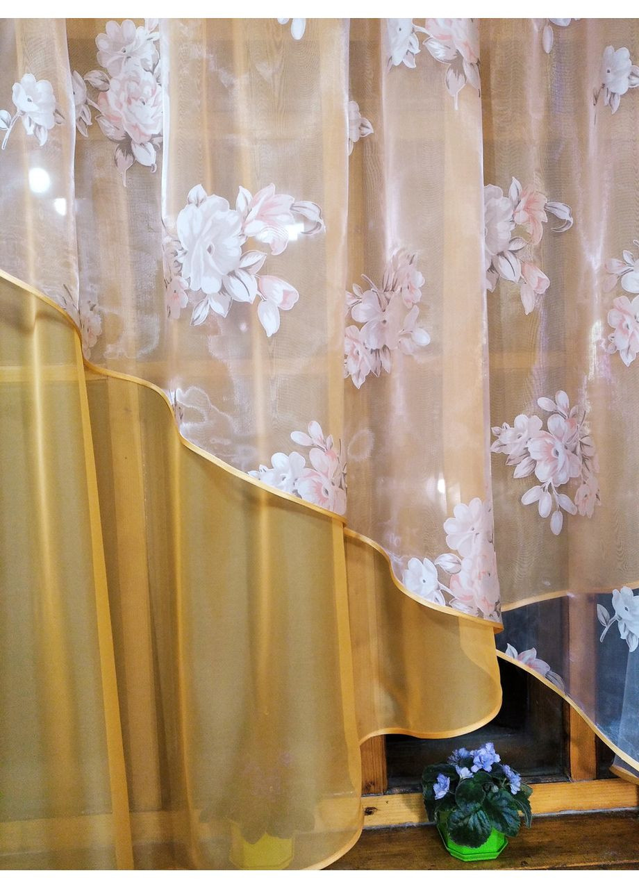 Занавеска короткая готовая Стелла абрикосовая букет No Brand (372133951)