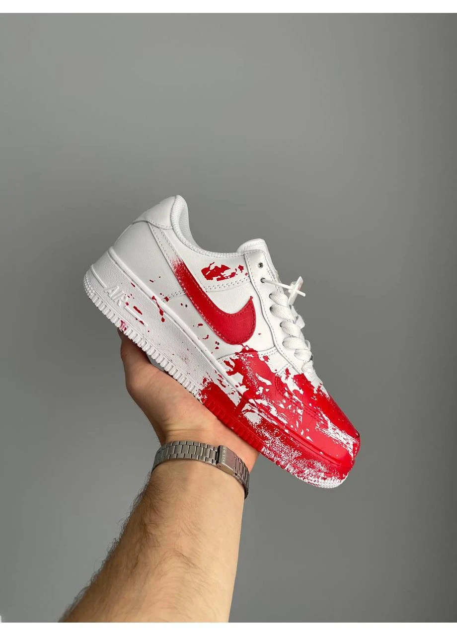 Червоні Осінні кросівки чоловічі і жіночі nike air force 1 custom blood white red | найк еір форс 1 червоні No Brand