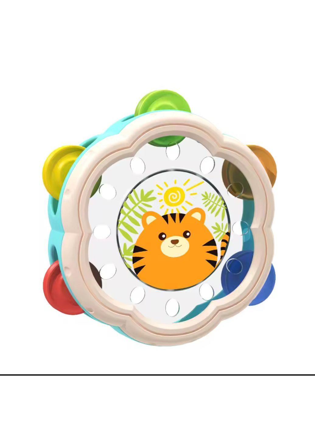 Дитячий бубон 17 см з дзвіночками та малюнком тигреня | Музичний інструмент для дітей No Brand (364553121)