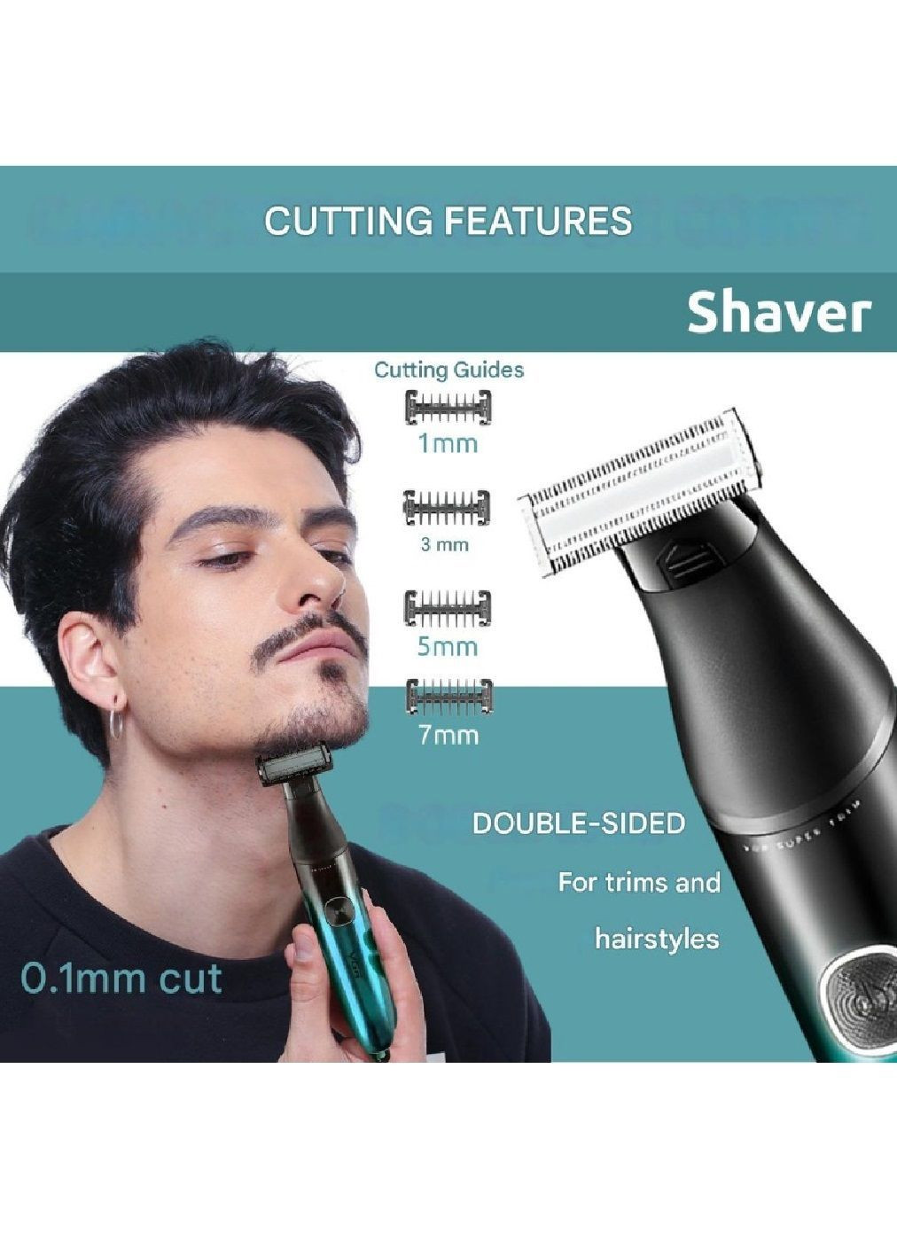 Тример бритва водонепроникний акумуляторний з індикатором заряду насадками 4 штуки для стрижки бороди вусів (482307-Prob) Unbranded (373332449)