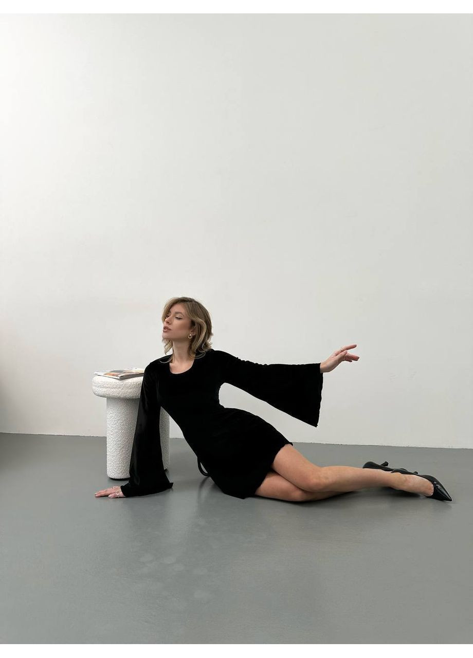 Чорна вечірня сукня з оксамиту 🥂 — замір в описі DK/DL Мода без кордонів однотонна