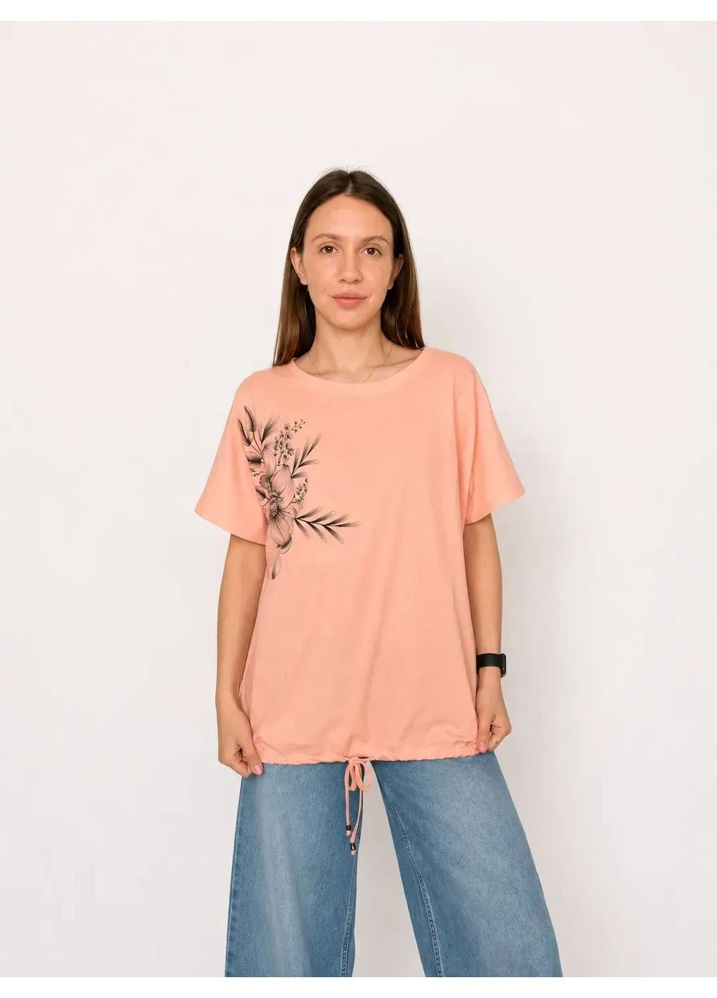 Жіноча футболка з квітковим принтом Оливковий M (6536) Pink Daisy - (394967502)