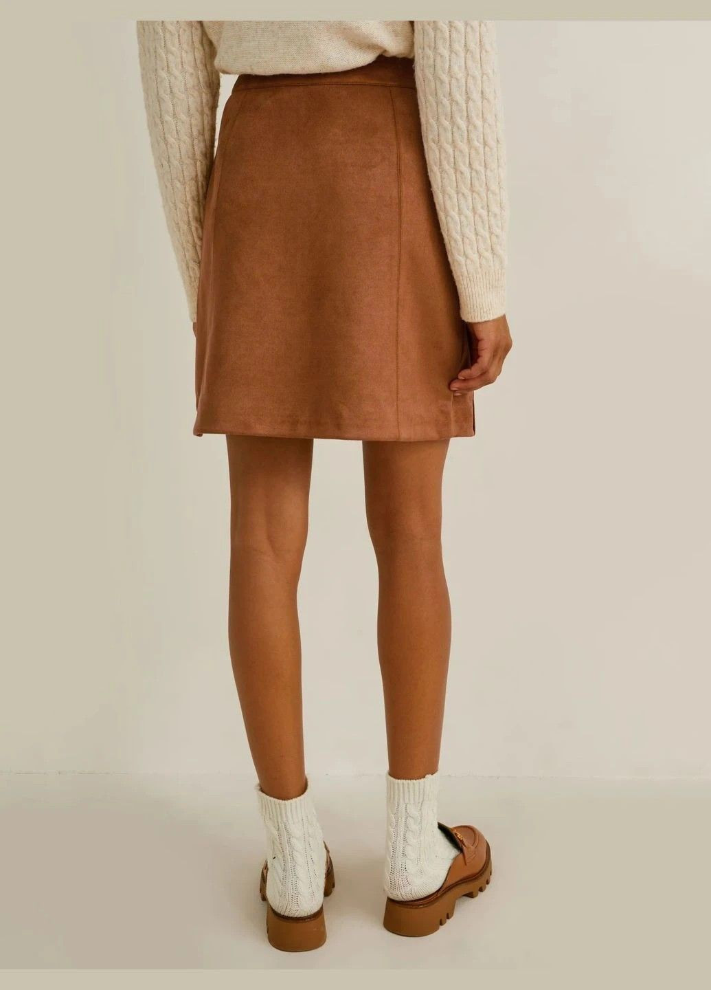 Коричневая кэжуал однотонная юбка из эко замши C&A