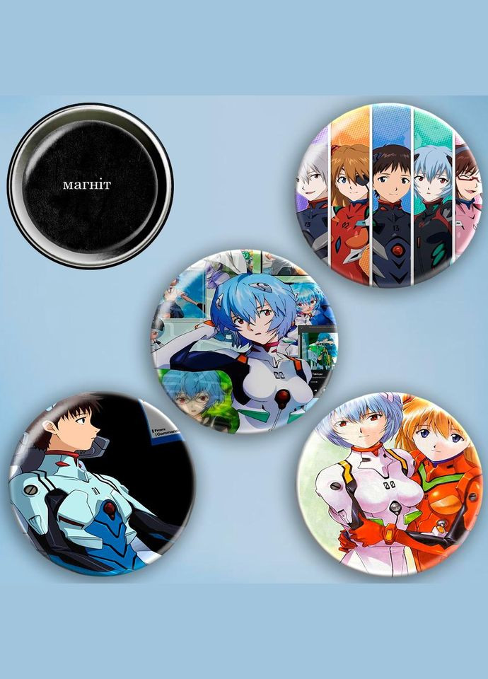 Фотомагниты 4 шт круглые магниты набор Евангелион 56 мм #043 черный No Brand (309152738)