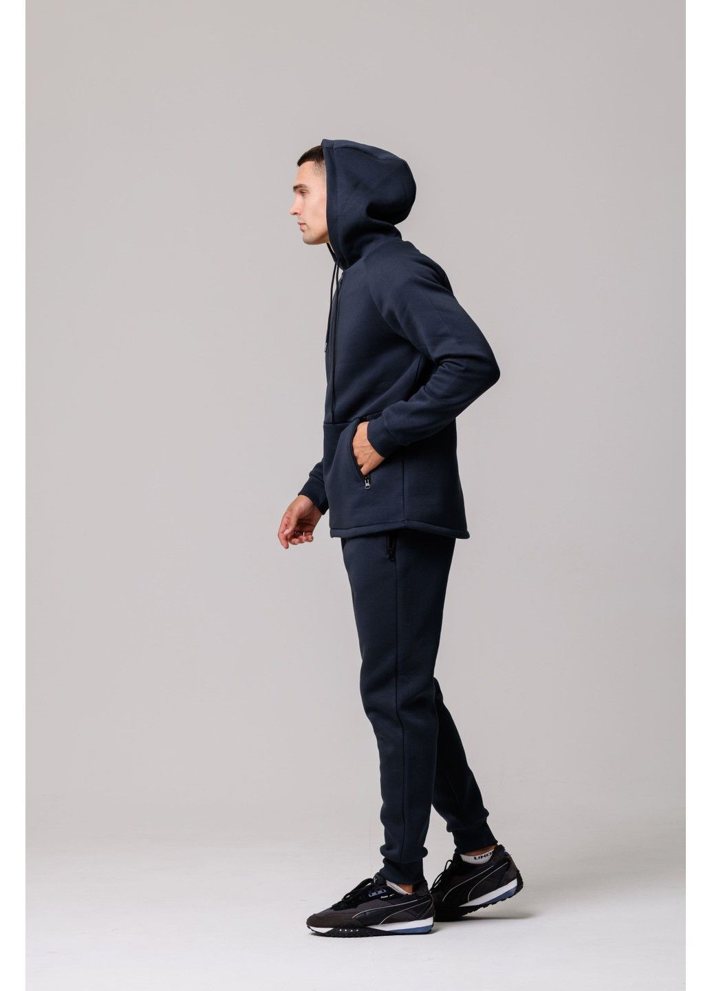 Спортивний костюм чоловічий осінь зима на флісі 4ZIP з кофтою на замку графіт Handy Wear (311314383)