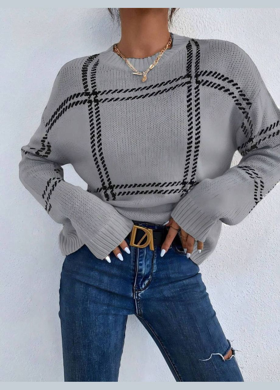 Серый демисезонный свитер оversize акрил/шерсть No Brand