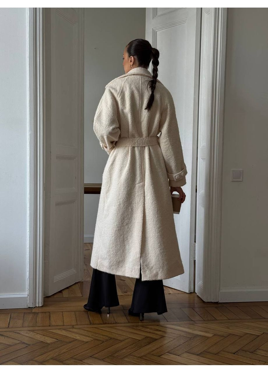 Світло-бежеве демісезонне Пальто максі реглан з поясом на підкладці,преміальний кашемір альпака Україна