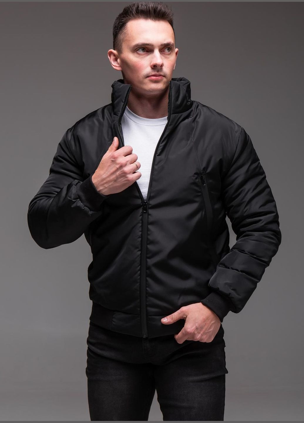Чорна демісезонна куртка бомбер утеплена синтепон 150 щільності весна/осінь No Brand