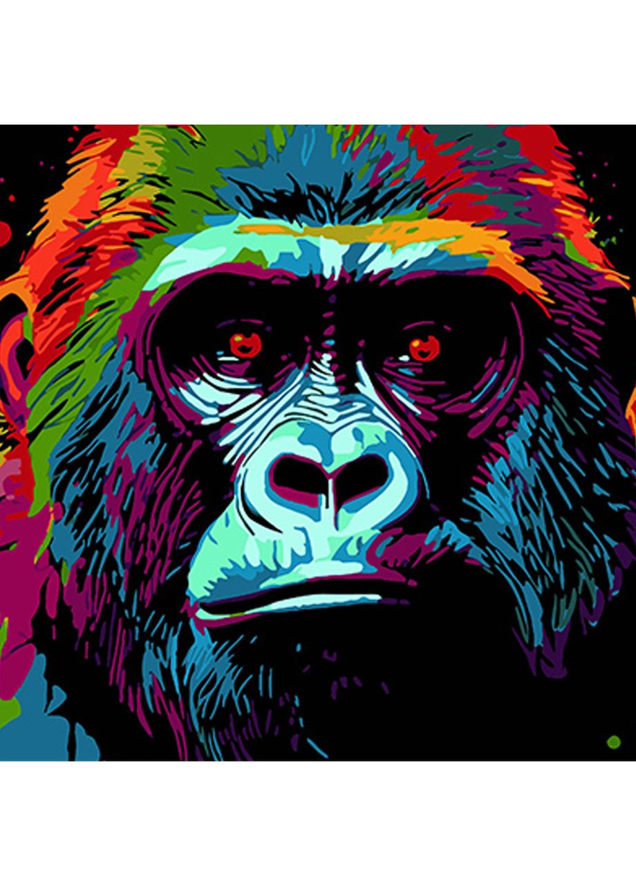 Картина за номерами ПРЕМІУМ Горила у яскравих тонах на чорному фоні розміром 40х40 см (AV4040-63) Strateg (362500816)