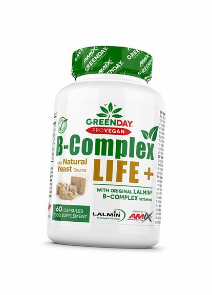 Комплекс витаминов группы B с цельноклеточными дрожжами, GreenDay BComplex Life-Forte+ 60капс (36135018), Amix Nutrition (304765099)