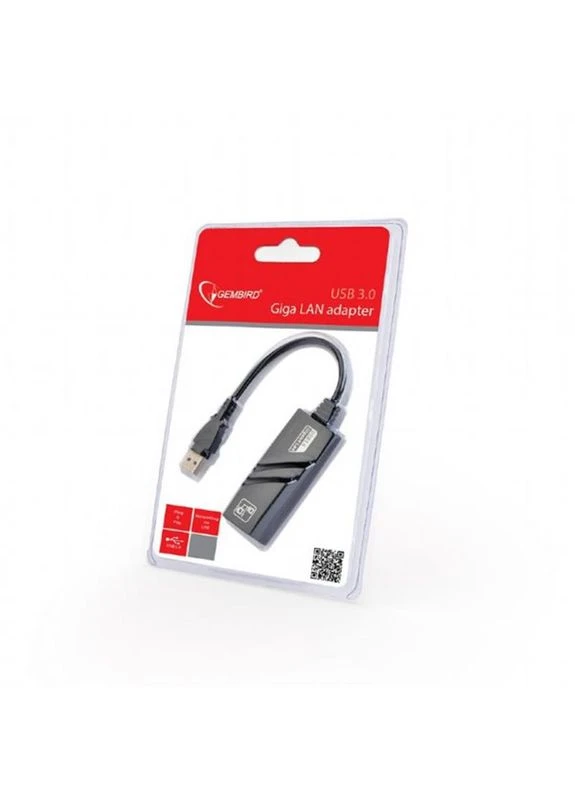 Мережевий адаптер (NIC-U3-02) USB - Gigabit Ethernet, чорний Gembird (370620064)